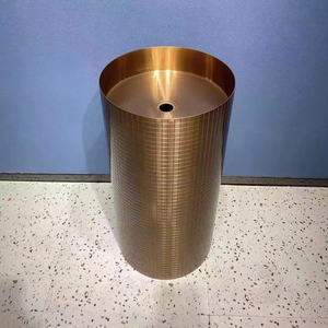 Lavabo sur pied rond en acier inoxydable rose doré pour salle de bain - Product Image 4