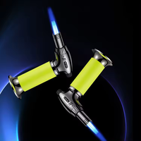 Briquet torche à gaz butane réglable, coupe-vent, gonflable, en métal, lumineux, pour cuisine et cigares