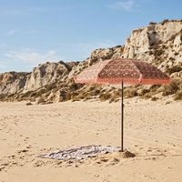 Parasol de plage et de jardin 2m, grand, floral, style bohème, léger, avec poteau métallique réglable manuellement, à pampilles et franges, pour le sable