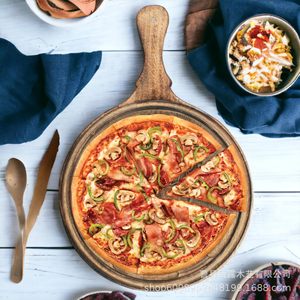 Wooden Pizza <b>Tray</b> With Rooster Carving Solid Wood Serving Plate Restaurant Cheese Board 40Cm Round - Product Image 3