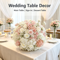 Boule de fleurs artificielles crème abricot, mélange de roses en soie et de pivoines, centre de table floral pour mariage, décoration de fête et de banquet