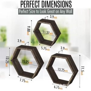 <b>Wall</b>-<b>mounted</b> wooden hexagonal grid storage <b>shelf</b> for succulent plants, living room decorative <b>wall</b>-<b>mounted</b> rack - Product Image 3
