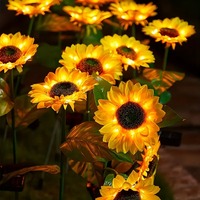 Lampe solaire en forme de tournesol à 3 têtes, lumière LED blanche chaude, décoration extérieure pour jardin, cour, villa, balcon