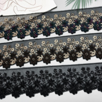 Bordure en dentelle de luxe brodée de perles et de sequins noirs pour manches d'Abaya, robe Kofta, ourlet et embellissement décoratif
