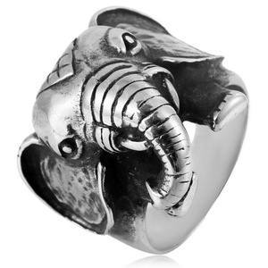 yunnique Men's Elephant Head Stainless Steel <b>Ring</b> <b>Silver</b> Animal Zodiac Jewelry Gift - Product Image 1