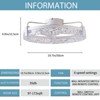 Ventilateur de plafond intelligent en plastique DC de 19,7 pouces avec design breveté, éclairage LED à intensité variable en continu, montage encastré, commande par télécommande et application