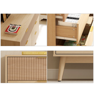 <span class=keywords><strong>Commode</strong></span> moderne en bois à 6 tiroirs avec poignées dorées, panneaux avant texturés, <span class=keywords><strong>commode</strong></span> de style mid-century moderne pour le rangement de la chambre à coucher - Product Image 2
