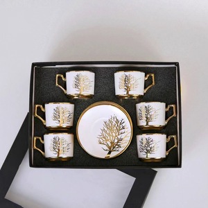 European Gold Pattern Plated Ceramic <b>Cup</b> and Saucer <b>Set</b> Ceramic Coffee <b>Cup</b> <b>Set</b> With Gift Box - Product Image 4