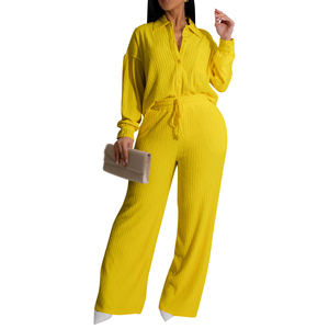 Women's Long-Sleeve Ruched Casual Shirt & Elastic Waist Straight-Leg <b>Pants</b> Two-Piece Set Fashion - Product Image 5