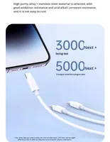 Câble USB 3-en-1 de haute qualité 60W à charge rapide blanc pour iOS, ordinateur et appareil photo avec conducteur en cuivre pur et matériau en silicone