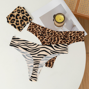 European Leopard Print Sexy Women's <strong>Underwear</strong> Summer Ice Silk Seamless Comfortable Panties <strong>One</strong> Piece Thong Hot <strong>Lady</strong> T-string - Product Image 5