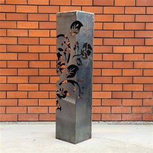 Borne lumineuse LED extérieure en acier Corten découpée au laser sur mesure, motif floral et oiseaux, carrée et creuse, pour aménagement paysager - Product Image 5