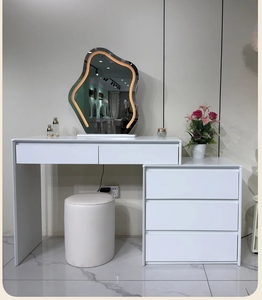 Modern White Makeup Vanity <b>Desk</b> with LED Mirror Dressing Table Storage <b>Cabinet</b> Bedroom Home Use - Product Image 1