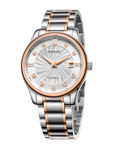 Reloj mecánico de estilo simple personalizado para hombre, caja de acero inoxidable con pantalla de corona, banda acrílica de cerámica y esfera de puntero - Product Image 1