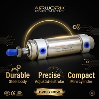 Mini-cylindre pneumatique en acier inoxydable à course réglable, double action, cylindre rond CM2B 25x25 pour l'automatisation