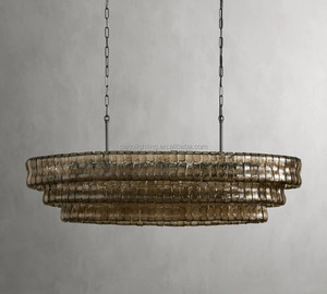 <span class=keywords><strong>Lampadario</strong></span> Moderno Grande in Vetro <span class=keywords><strong>Grigio</strong></span> Fumé a Strisce per Soggiorno, Camera da Letto, Hotel - <span class=keywords><strong>Lampadario</strong></span> Ovale in Ottone Ghiaccio - Product Image 3