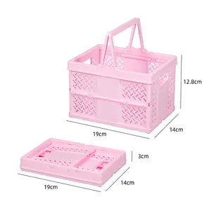 Customized Plastic Storage Collapsible Baskets With Handle OEM & ODM Desktop Folding Shopping Picnic Portable Plastic Basket