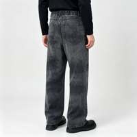 Jean Snow Wash pour homme, gris foncé, coupe large, taille élastique avec passants de ceinture, cordon de serrage, poches plaquées