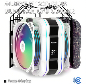 Pour <span class=keywords><strong>ALSEYE</strong></span> M120D Plus refroidisseur de processeur à double ventilateur blanc avec affichage numérique de la température pour boîtier de PC de jeu - Product Image 2