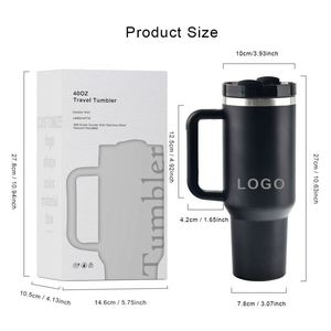 Gobelet isotherme personnalisé avec logo, 40 oz, double paroi en acier inoxydable, tasse à café isolée sous vide, 30 oz, gobelets de voyage pour voiture avec poignée et couvercle - Product Image 3