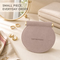 Pochette ronde en microfibre suédée personnalisée avec fermeture magnétique, sac de rangement pour boucles d'oreilles, organiseur de voyage, sacs de maquillage cosmétiques
