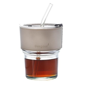 Vaso de vidrio elegante con pajita y tapa para bebidas frías de 500 ml - Product Image 5