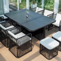 Ensemble de table et de chaises en métal de luxe léger Tengyi pour l'extérieur, table à thé de patio, combinaison de villa, imperméable, résistant au soleil, avec dossier
