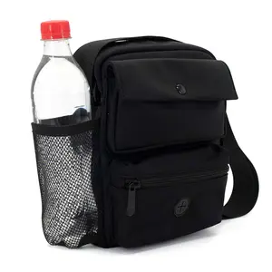 Bolso cruzado de cuero Vegano para caminar para perros, bolsa desmontable con compartimento oculto para botella de agua