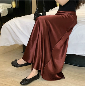 Women's Breathable and Anti-Static Satin <b>Split</b> <b>Skirt</b> High Waist Empire Waistline Casual Style for Spring Season - Product Image 5