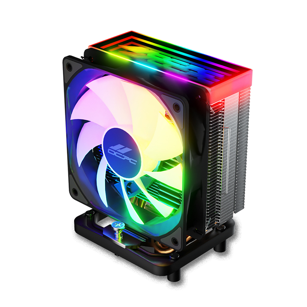 พัดลมระบายความร้อน ocpc ICE-90 RGB CPU Air Cooler 2xheatpipe 90mm Black Fan CPU Master Cooling Master RGB Aura SYNC สำหรับ MSI AMD และ Intel