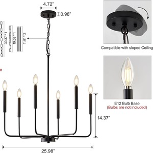 Vintage công nghiệp 6-ánh sáng đèn chùm với thanh lịch E12 Thiết kế mặt dây màu đen treo đèn trần dễ dàng treo cài đặt - Product Image 4