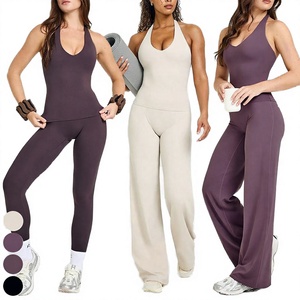 Custom Workout Sets Women High Quality Breathable Solid Rhinestone <b>Waist</b> Halter Deep <b>V</b> Neck Tank Top <b>Leggings</b> Sports Clothes 5 - Product Image 4