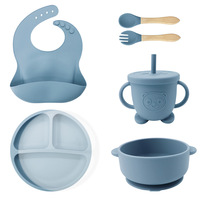 100% ensemble d'alimentation en silicone pour bébé sans Bpa avec plaque d'aspiration et poche pour bol bavoir gobelet avec couvercle fourchettes cuillères récipient à collation