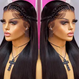 Brazilian Mink Virgin Human Hair Deep Wave Curly Semi half wig HD Lace Front Braided Long Wigs with Baby Hair