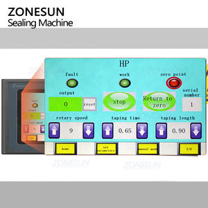 เครื่องปิดผนึกกล่องโลหะแบบกึ่งอัตโนมัติ ZONESUN ZS-FH020 สำหรับวางบนโต๊ะ พร้อมระบบเซอร์โว ปิดผนึกด้วยเทปรอบกล่องเต็มวงกลม และเครื่องปิดผนึกขวดด้วยเทป - Product Image 2