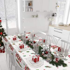 <span class=keywords><strong>Manteles</strong></span> de plástico de Navidad Rectángulo desechable Joy to The World Mantel para decoraciones y suministros de fiesta de invierno de Navidad - Product Image 6