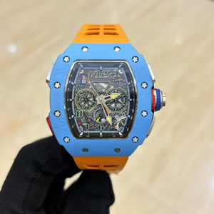 Reloj Mecánico Automático de Fibra de Carbono con Cronógrafo de Segundos Divididos Estilo RM, Color Azul y Naranja, Precio Super Mayorista - Product Image 1