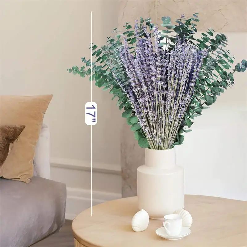 Venta caliente Boho flores secas decorativas Ramos secos lavanda blanco conservado tallos de eucalipto para la decoración de la sala de estar