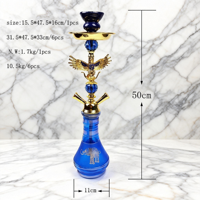 Ensemble de chicha de luxe avec décor d'aigle, chicha à trois tuyaux, design bleu et or, chicha élégante, chicha en verre de qualité supérieure