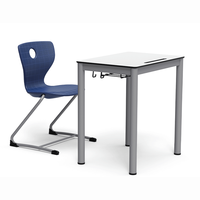 Table d'étude scolaire en bois, bureau individuel robuste avec chaise, ensemble complet