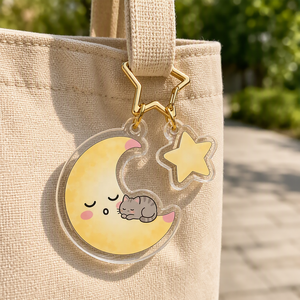 LLavero de plástico con forma de luna amarilla bonita con estampado de doble cara transparente personalizado, accesorios para <span class=keywords><strong>coche</strong></span>, llaveros acrílicos personalizados - Product Image 4