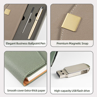 Ensemble cadeau en gros, classeur A5 en cuir, bloc-notes avec logo d'entreprise personnalisé, coffret cadeau d'affaires, bloc-notes avec clé USB et stylo
