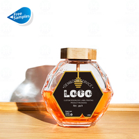 Bouteilles de miel vides de forme unique 250g 500g 1000g, pots à miel en verre transparent avec couvercle en bois, cuillère et louche