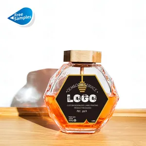 Forma unica 250g 500g 1000g bottiglie di miele vuote barattoli di miele in vetro trasparente con pettine di miele con coperchio in legno cucchiaio e mestolo