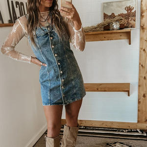 Vestidos de mezclilla ajustados de estilo occidental informal con encaje y tirantes para mujer, de moda. - Product Image 5