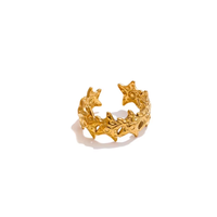 Bijoux d'été en acier inoxydable Vente en gros, plaqué PVD antirouille, style océan, motif poisson, anneau doré ouvert