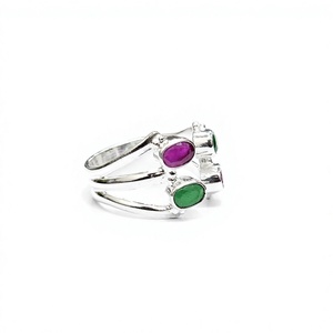Handmade 925 Sterling <b>Silver</b> Multi Gemstone <b>Adjustable</b> Open <b>Ring</b> Bypass Band for Women Fine Jewelry Wholesale - Product Image 3