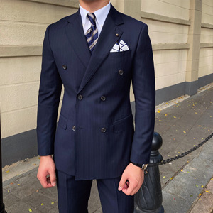 <span class=keywords><strong>British</strong></span> uomo stile coreano autunno abito a righe a righe alto scollo a V monopetto Slim-Fit misura piatta su misura per adulti - Product Image 1