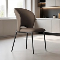 Chaise de salle à manger moderne pour cuisine, revêtement aspect cuir, dossier incurvé, pieds en métal, siège ergonomique, durable, imperméable pour la maison et l'hôtel