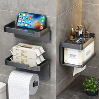 Étagère murale pour boîte à mouchoirs de salle de bain, sans perçage, porte-rouleau de papier toilette, étagère suspendue pour toilettes